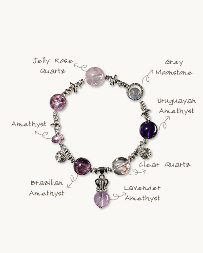 Purple Bellflower, Amethyst & Rose Quartz Bracelet, Trust Your Intuition