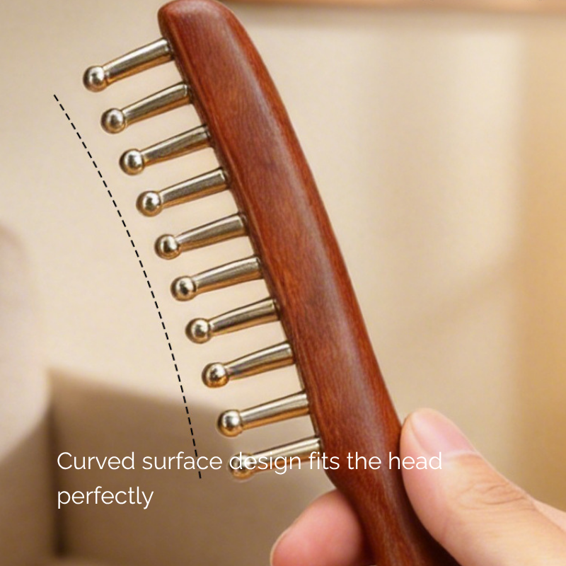 Massage Comb | Brass Tooth Comb - Natural Wood for Head Meridian & Full Body Massage