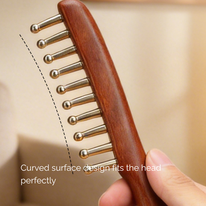 Massage Comb | Brass Tooth Comb - Natural Wood for Head Meridian & Full Body Massage