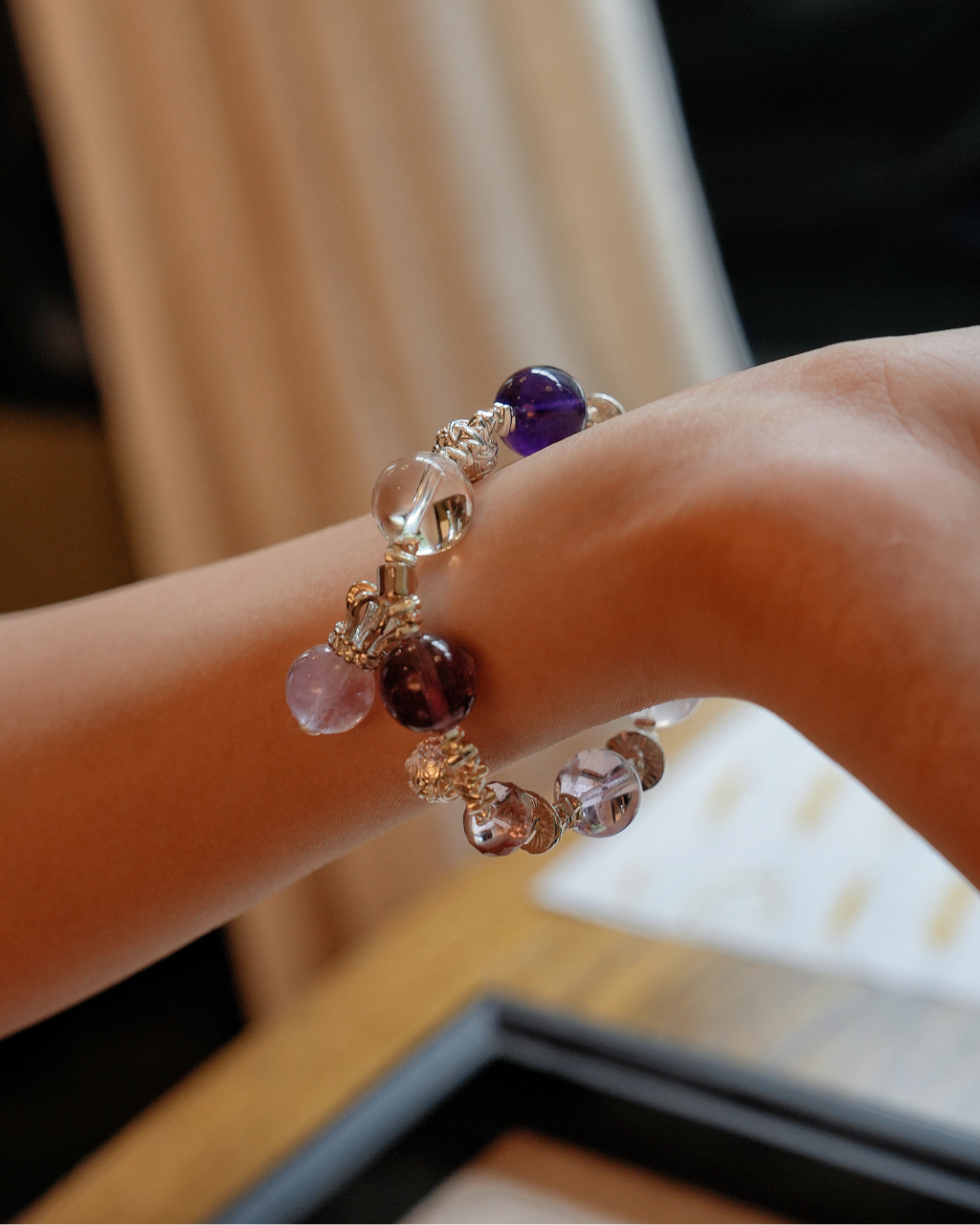 Purple Bellflower, Amethyst & Rose Quartz Bracelet, Trust Your Intuition