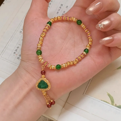 Gold-Plated 925 Silver｜ Chalcedony Maitreya Buddha Beaded Bracelet