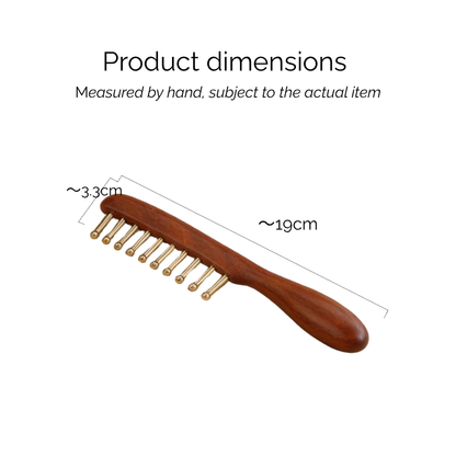 Massage Comb | Brass Tooth Comb - Natural Wood for Head Meridian & Full Body Massage
