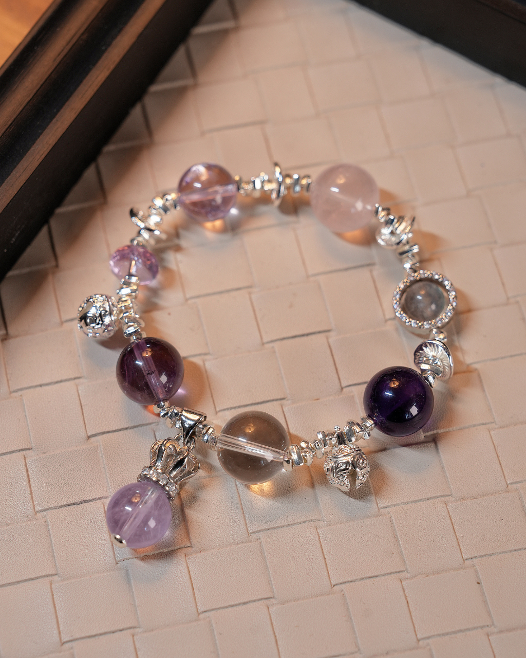 Purple Bellflower, Amethyst & Rose Quartz Bracelet, Trust Your Intuition