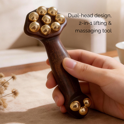 Massage Tool | 11-Brass Bead Ruyi Shape - Natural Wood for Face & Eye Massage