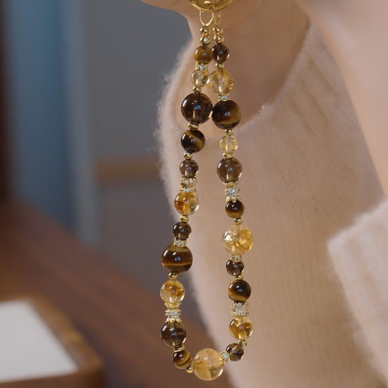 Phone Strap | Golden Fortune – Yellow Tiger Eye & Yellow Quartz for Wealth & Confidence
