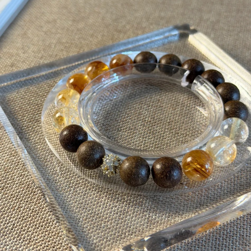 Herbal Incense Bracelet｜"Golden Abundance", Yellow Aura Quartz & Citrine, Various Herbal Recipes Available