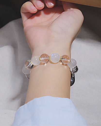 Mountain Snow, Clear Quartz & Moonstone Watch Band, Powerful Purification