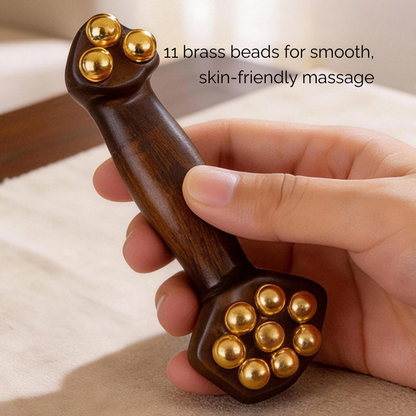 Massage Tool | 11-Brass Bead Ruyi Shape - Natural Wood for Face & Eye Massage