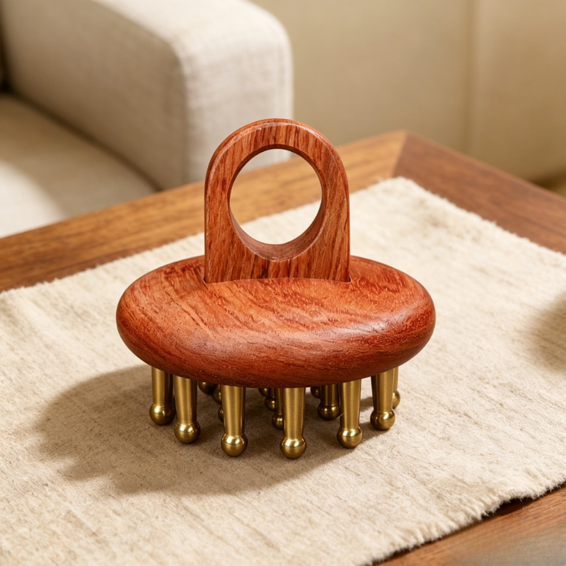 Meridian Comb | 13-Brass Tooth - Natural Rosewood for Head Meridian & Full Body Massage