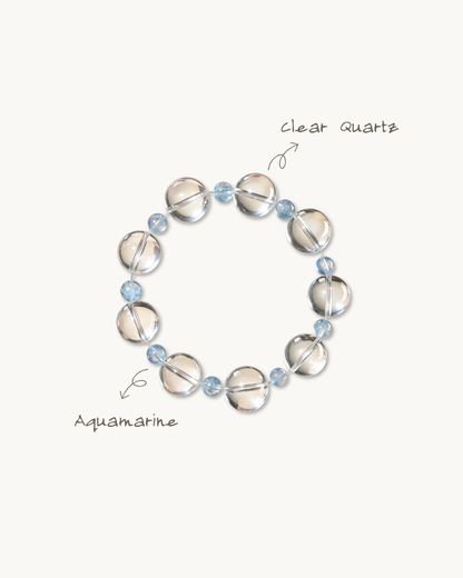 Thawing Ice, Clear Quartz & Aquamarine Bracelet, Boost Your Energy