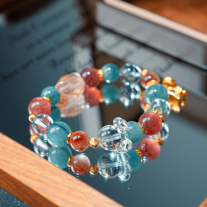 Bracelet｜"Harmony Bell" Strawberry Quartz & Apatite Purify Attract Love & Luck