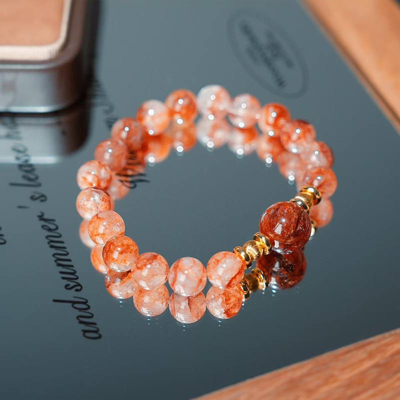 Bracelet｜Scarlet Rose Quartz Red Moss Agate for Career Wealth & Nine Purple Fire Luck