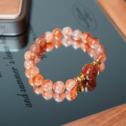 Bracelet｜Scarlet Rose Quartz Red Moss Agate for Career Wealth & Nine Purple Fire Luck