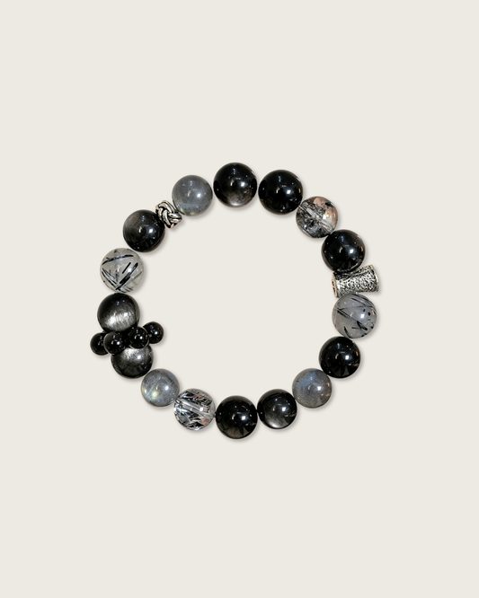 Smooth Sailing, Silver Obsidian & Moonstone Bracelet, Ward Off Negativity