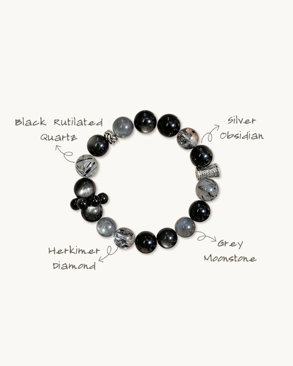 Smooth Sailing, Silver Obsidian & Moonstone Bracelet, Ward Off Negativity