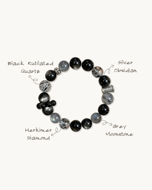 Smooth Sailing, Silver Obsidian & Moonstone Bracelet, Ward Off Negativity