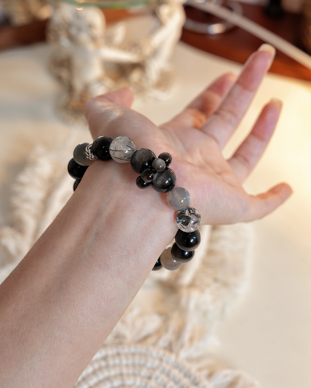 Smooth Sailing, Silver Obsidian & Moonstone Bracelet, Ward Off Negativity