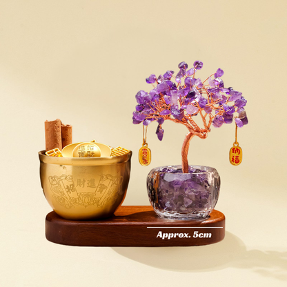 Amethyst Feng Shui Tree & Wealth Treasure Jar Set - Wisdom & Calculated Abundance