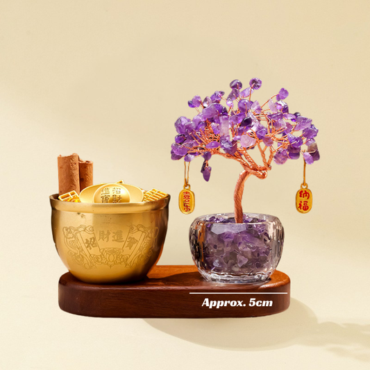 Amethyst Feng Shui Tree & Wealth Treasure Jar Set - Wisdom & Calculated Abundance