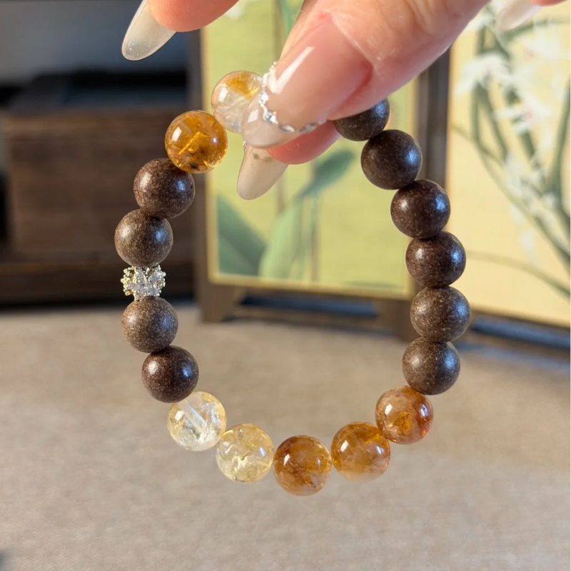 Herbal Incense Bracelet｜"Golden Abundance", Yellow Aura Quartz & Citrine, Various Herbal Recipes Available