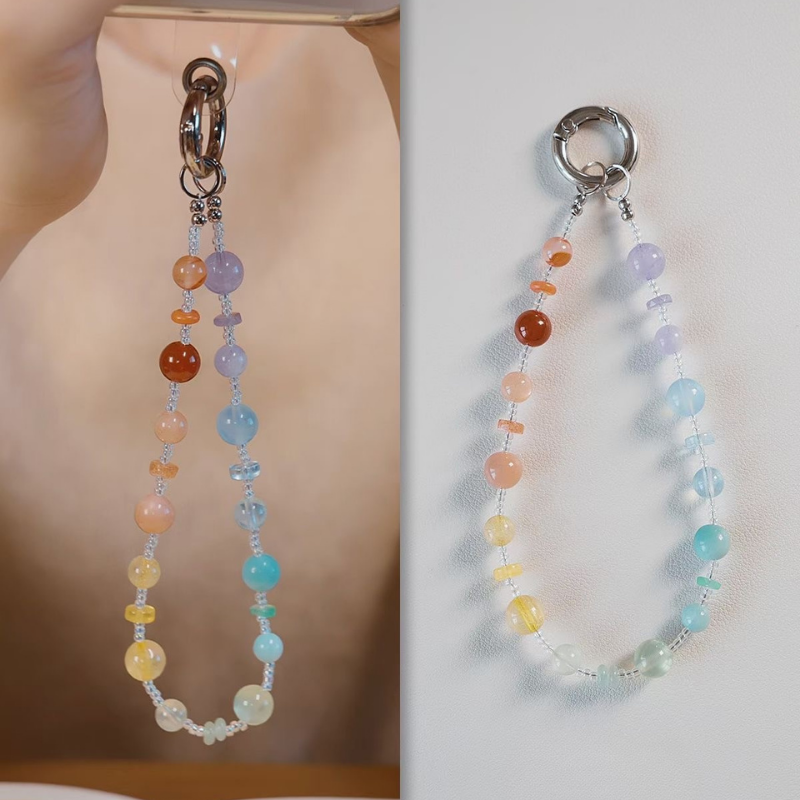 Phone Strap | After Rain – Red Agate & Golden Rutilated Quartz for Wealth & Calm