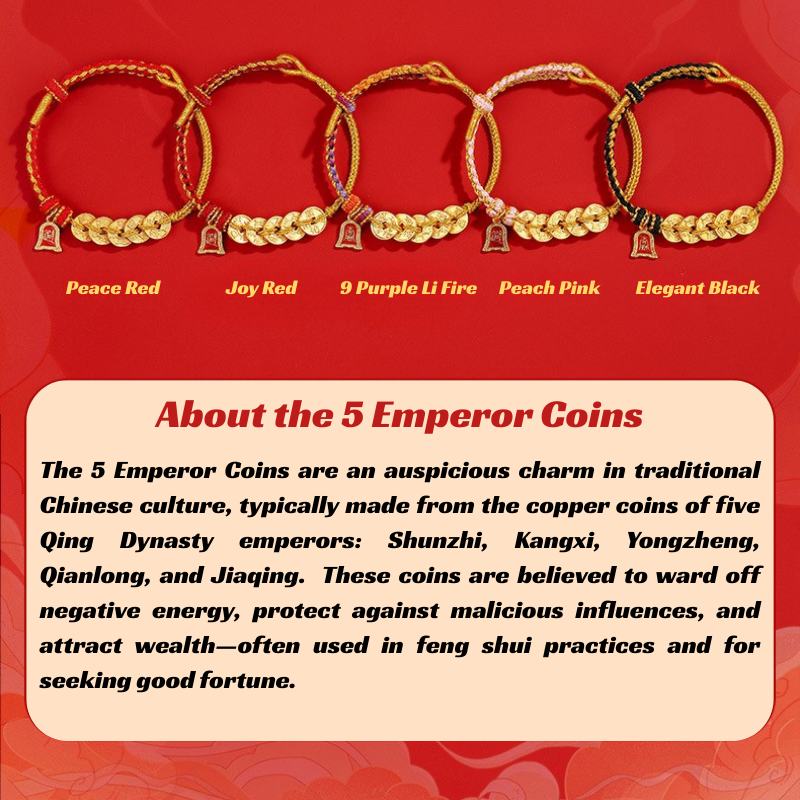Red String Bracelet｜2026 Five Emperor Coins - Wealth, Protection & Feng Shui Luck