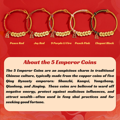 Red String Bracelet｜2026 Five Emperor Coins - Wealth, Protection & Feng Shui Luck