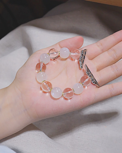 Mountain Snow, Clear Quartz & Moonstone Watch Band, Powerful Purification
