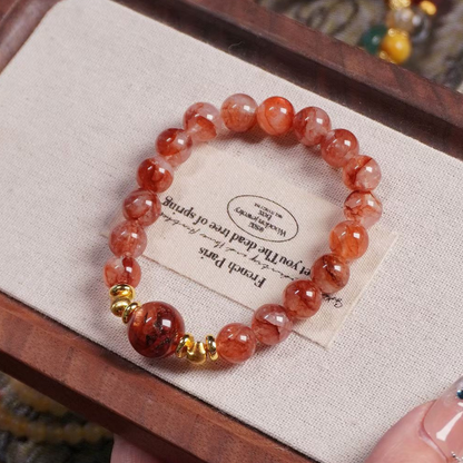 Bracelet｜Scarlet Rose Quartz Red Moss Agate for Career Wealth & Nine Purple Fire Luck