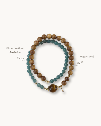 Agarwood & Jade Bracelet – Forest Spring, Peace Sleep