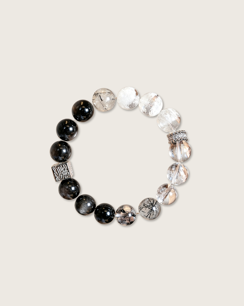 Quiet Mind, Silver Sheen & Clear Quartz Bracelet, Restore Your Peace