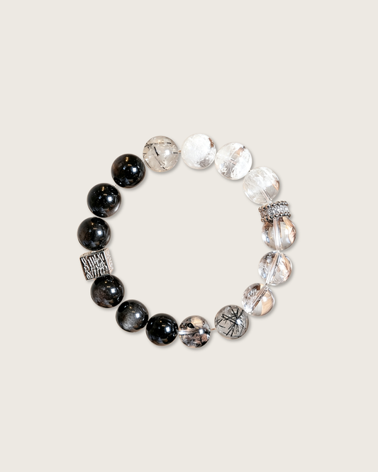 Quiet Mind, Silver Sheen & Clear Quartz Bracelet, Restore Your Peace