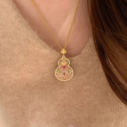 Gold-Plated 925 Silver｜Enamel Hollow Gourd Jewelry Set (Necklace+Bracelet)