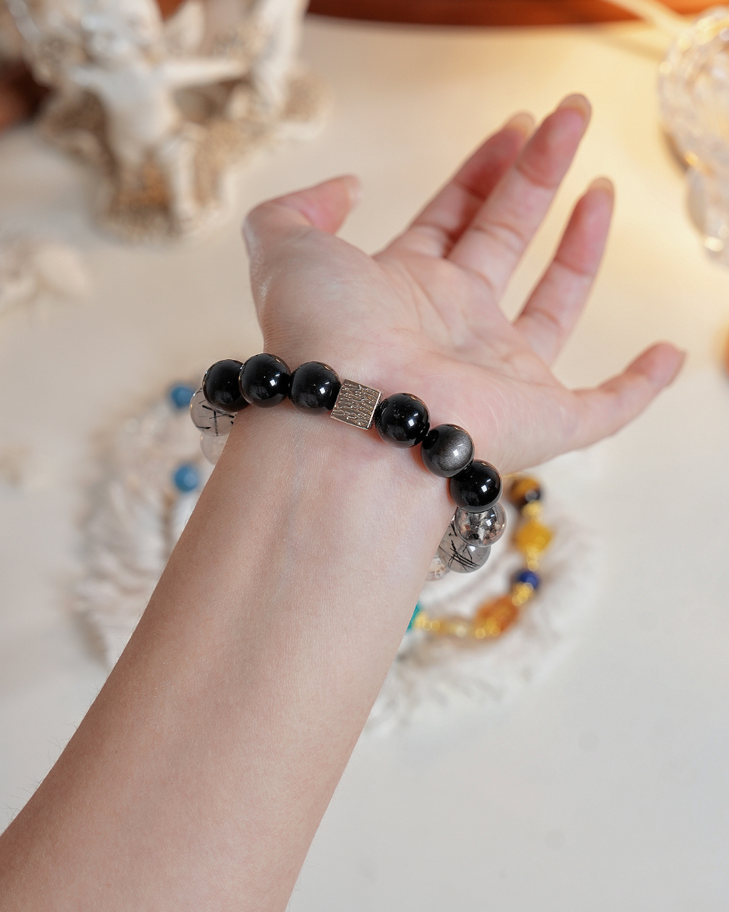 Quiet Mind, Silver Sheen & Clear Quartz Bracelet, Restore Your Peace