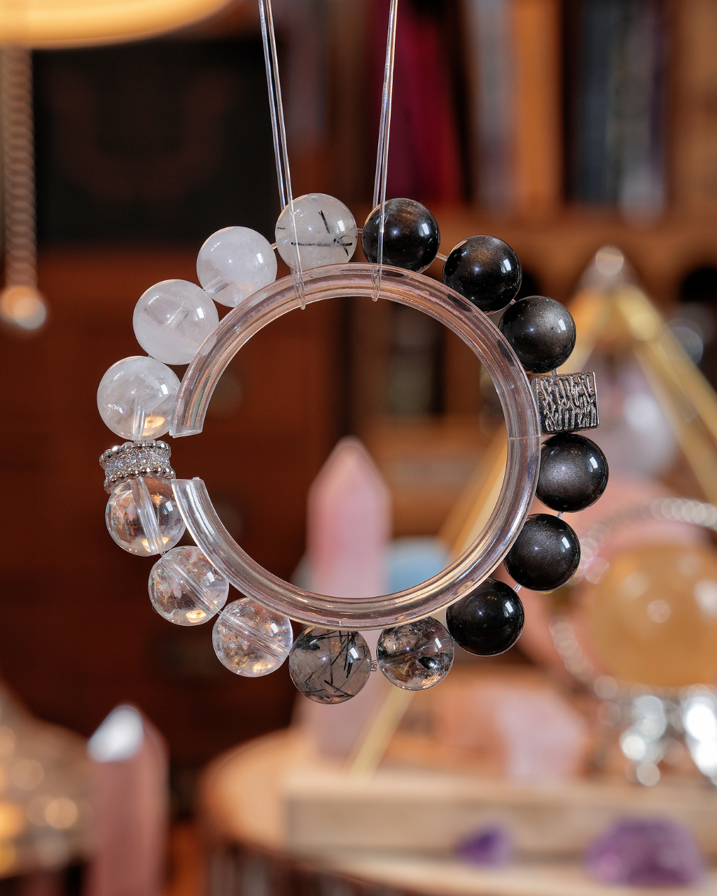Quiet Mind, Silver Sheen & Clear Quartz Bracelet, Restore Your Peace