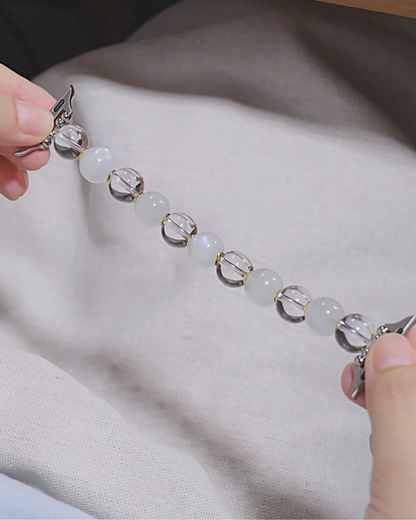 Mountain Snow, Clear Quartz & Moonstone Watch Band, Powerful Purification
