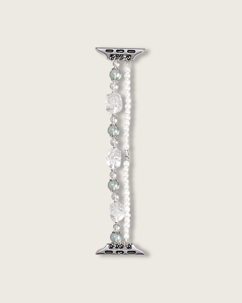 Watch Band – Pearl Sea Fluorite & Clear Quartz Pi Xiu, Repel Negativity