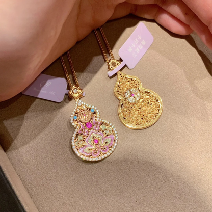 Gold-Plated 925 Silver｜Enamel Hollow Gourd Jewelry Set (Necklace+Bracelet)