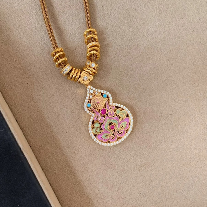 Gold-Plated 925 Silver｜Enamel Hollow Gourd Jewelry Set (Necklace+Bracelet)