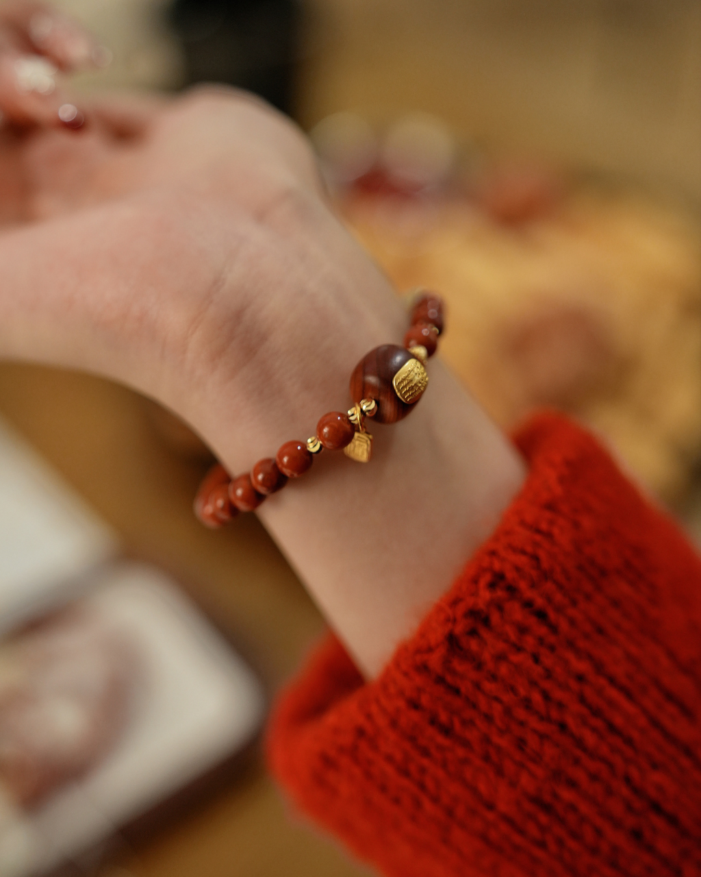 Red Blessing, Nanhong & Hetian Jade Bracelet, Support Your Health