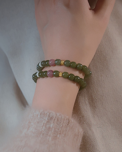 Hetian Jade Bracelet – Verdant Blush, Sacred Protection