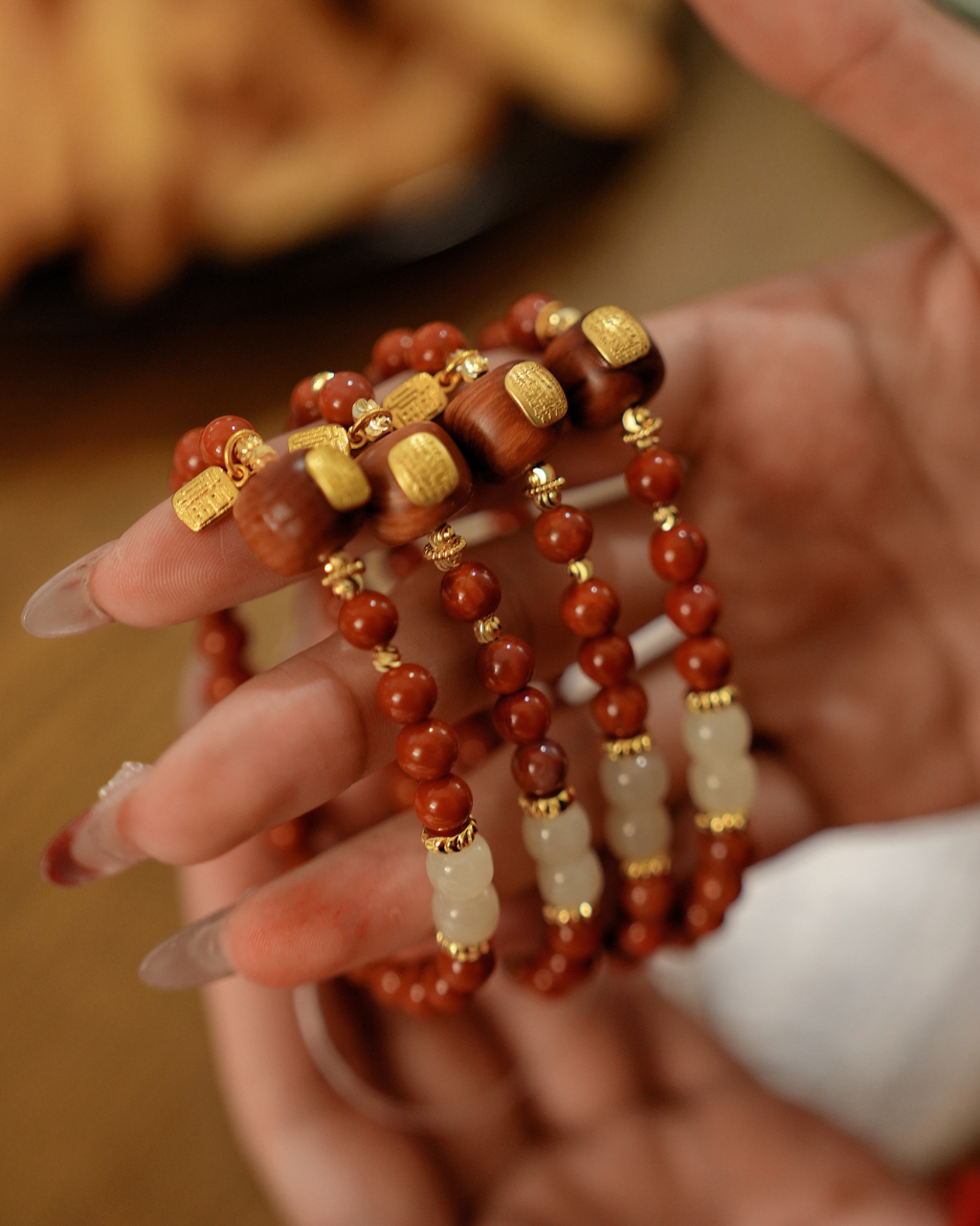 Red Blessing, Nanhong & Hetian Jade Bracelet, Support Your Health
