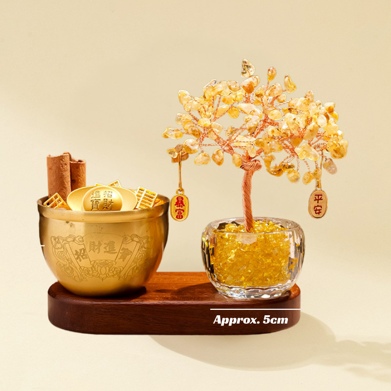 Citrine Feng Shui Tree & Wealth Treasure Jar Set - Wealth Attraction & Abundance