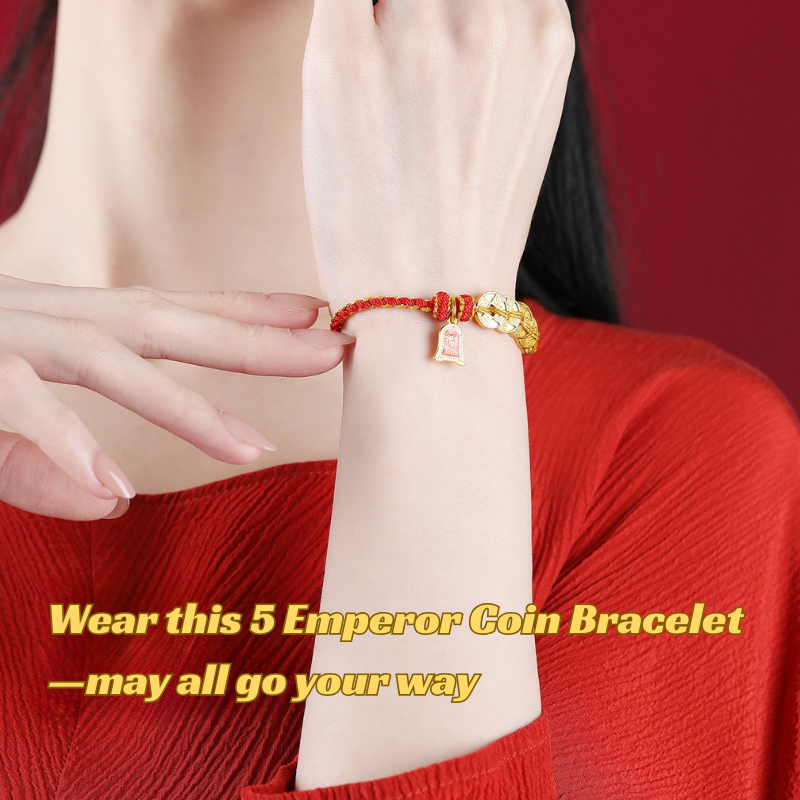 Red String Bracelet｜2026 Five Emperor Coins - Wealth, Protection & Feng Shui Luck
