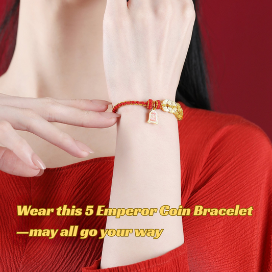 Red String Bracelet｜2026 Five Emperor Coins - Wealth, Protection & Feng Shui Luck
