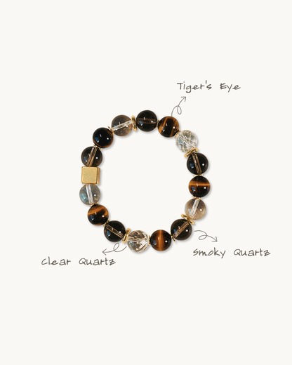 Four-Way Fortune, Tiger Eye & Clear Quartz Bracelet, Attract Wealth