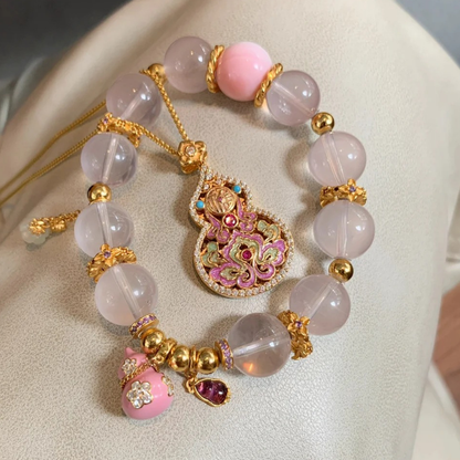 Gold-Plated 925 Silver｜Enamel Hollow Gourd Jewelry Set (Necklace+Bracelet)
