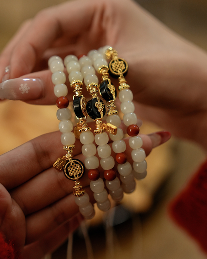 Full Fortune, Hetian Jade & Black Agate Bracelet, Shield Your Peace