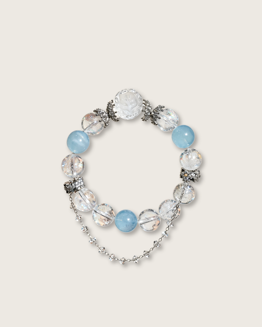 Snow Mountain, White Azeztulite & Aquamarine Bracelet, Release Stress