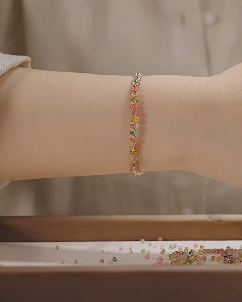 Handwoven, Rainbow, Tourmaline Bracelet, Radiant Luck